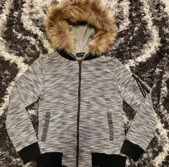 In The Attic Homme Japanese Brand Multi-Layered Knit Faux Fur Hoodie Jacket - Picture 2 of 8